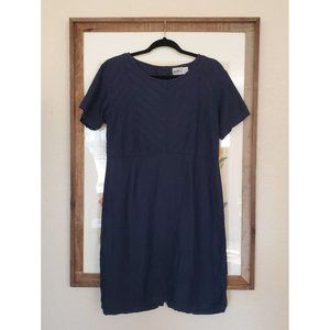 VINTAGE Kiko Navy 100% Linen Short Sleeve Dress Women's Small